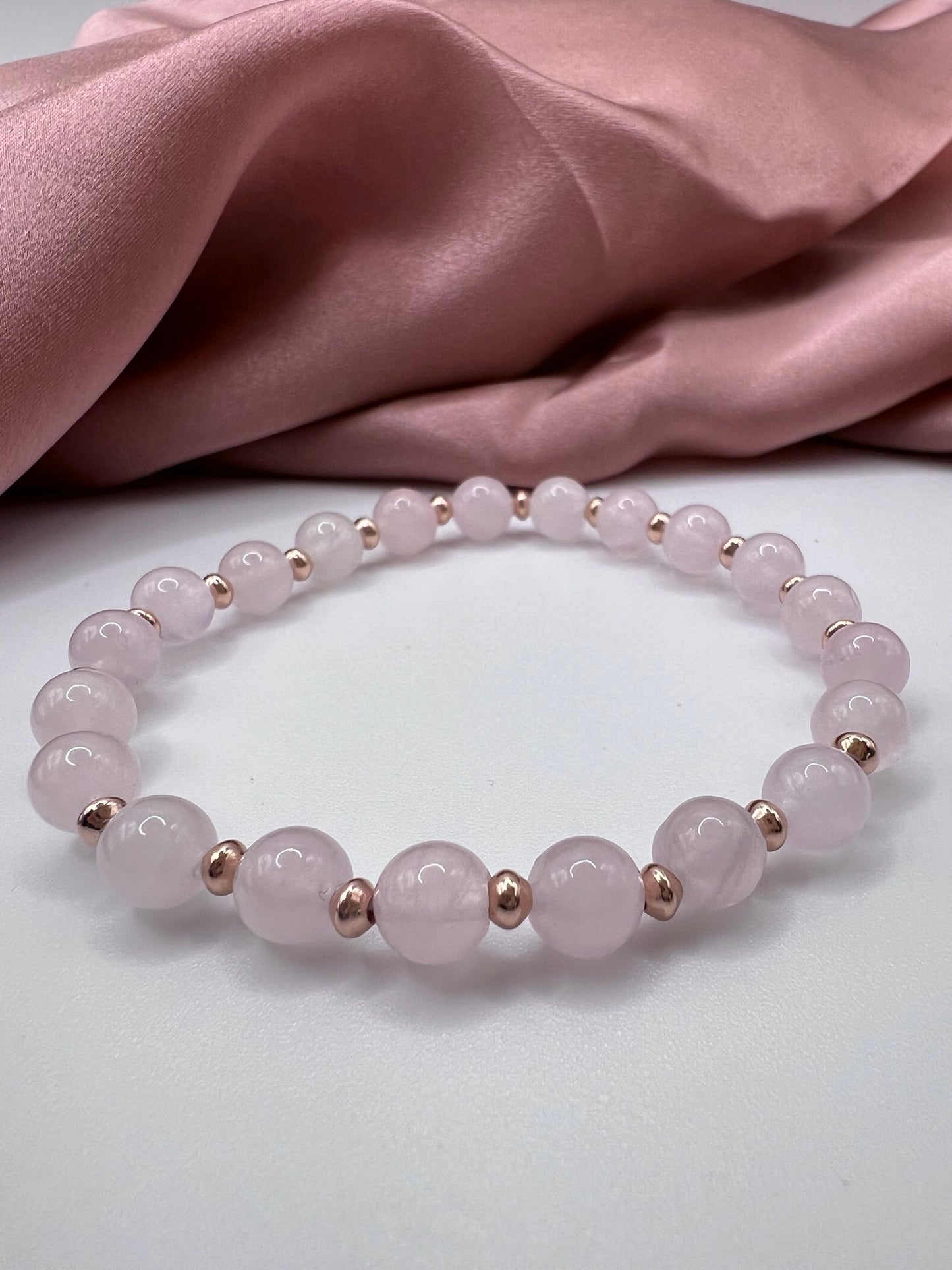 Rosenquarz-Perlen mit Silber 925/Roségold (6mm)