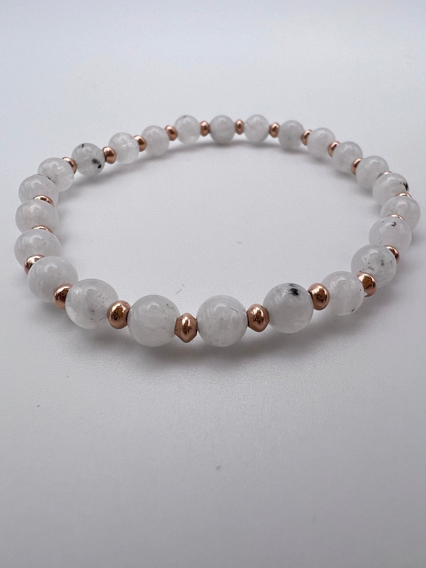Mondstein-Perlen mit Silber 925/Roségold (6mm)
