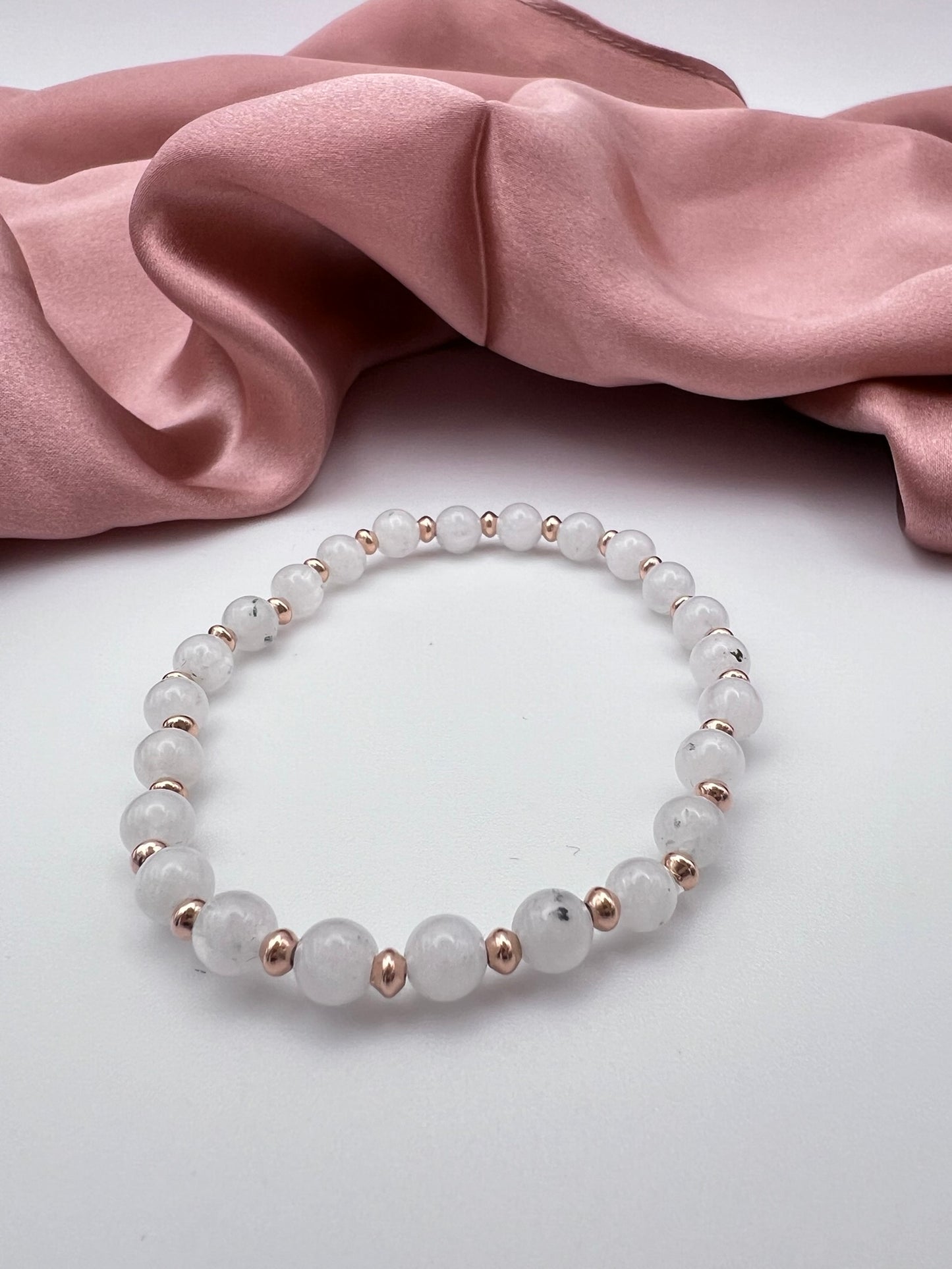 Mondstein-Perlen mit Silber 925/Roségold (6mm)