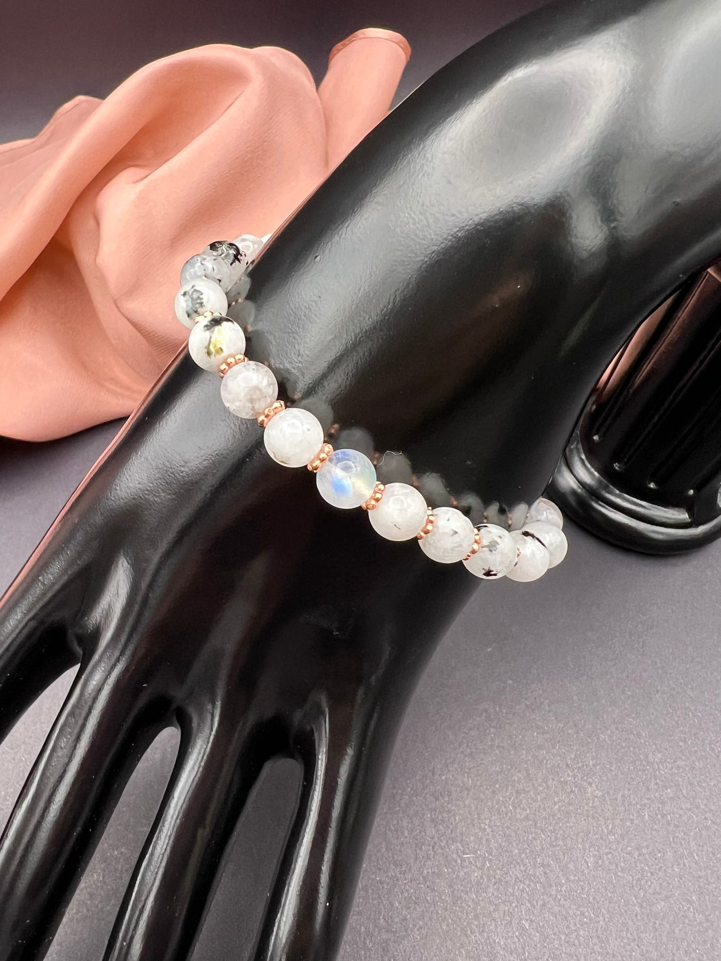 Regenbogen Mondstein - Armkette - 6mm Perlen