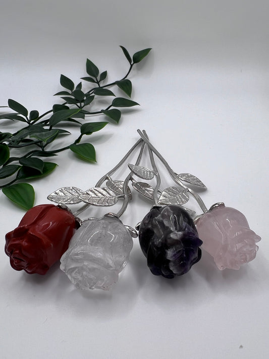 Kristall-Rosen aus Amethyst, Rosenquarz, Bergkristall & rotem Jaspis – ca. 15 cm – Edle Dekoration & besondere Geschenkidee